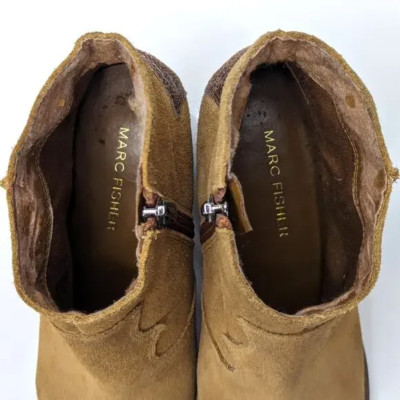 Marc Fisher Stefani Ankle Bootie Boot Suede Leather Brown Western Cowboy Tan 6 - Picture 8 of 12